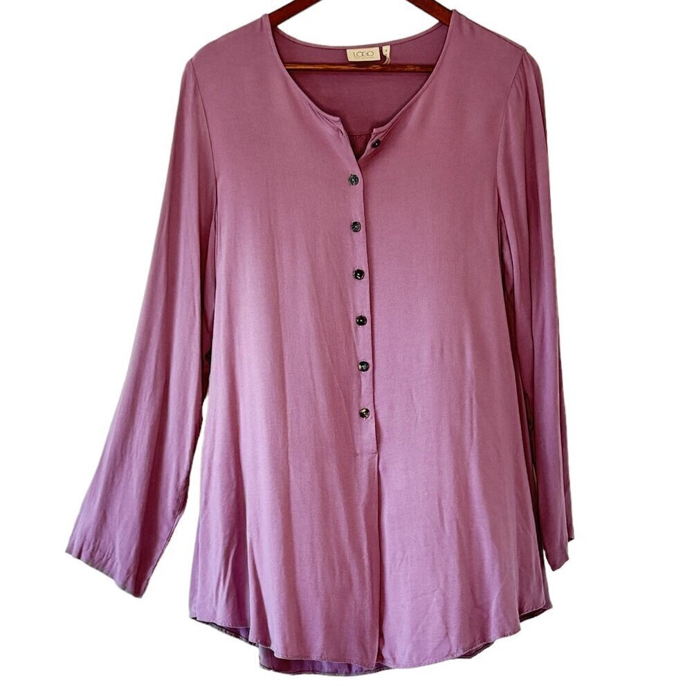 LOGO by Lori Goldstein Oversized Tunic Lilac Popover Henley Side Pockets Size 8